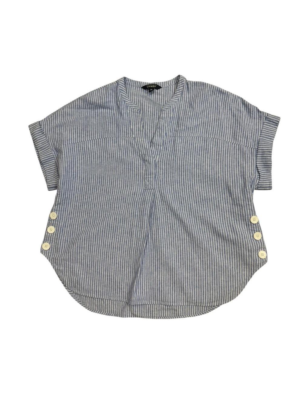 Original Nicole Miller XXL Blue White Striped Linen Blend Tunic Top